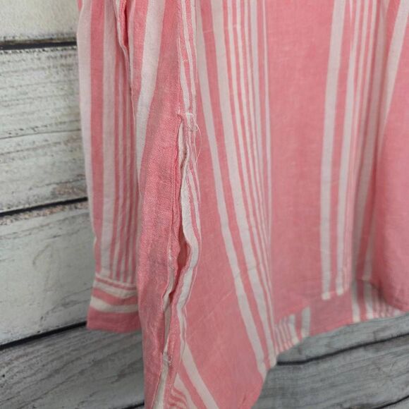 d&Co Linen Blend Pink White Stripe Button Top XL - Picture 4 of 8